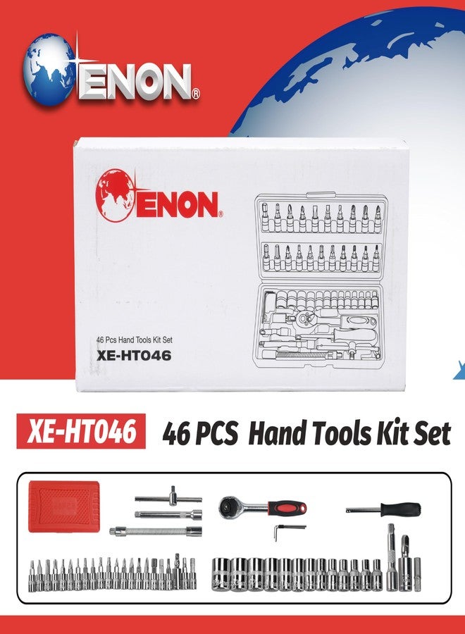 ENON Hand Tool Kit (46 Pcs) Household, 1/4 Drive Socket, Screwdriver Wrench Set For Bike,Car Repairs & More, Spanner & Socket Set, All Size Tool Kit Goti Pana Set|Perfect For Diy Enthusiasts, Red - Image 5